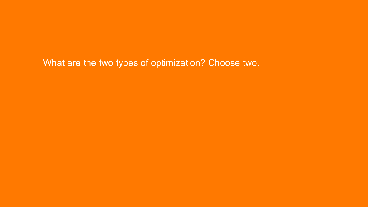 , What are the two types of optimization? Choose two.